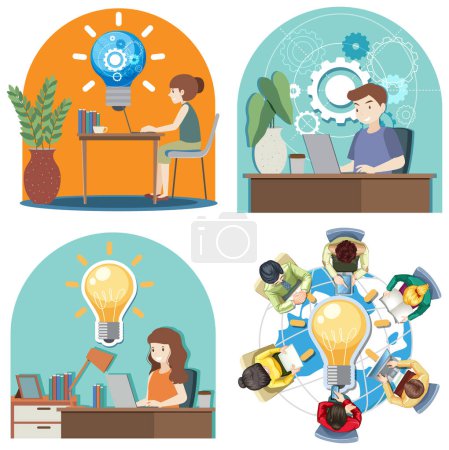 Illustration for Working characters flat design for web banner illustration - Royalty Free Image