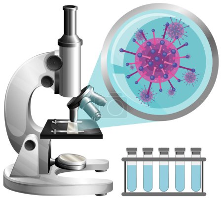 Téléchargez les illustrations : Microscope view germs and virus illustration - en licence libre de droit