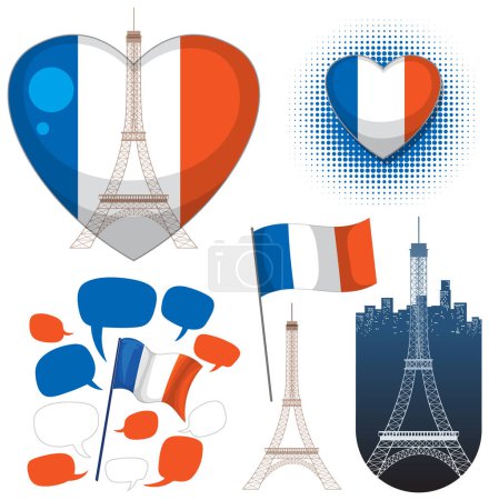 Téléchargez les illustrations : France icônes serties de bulles d'expression illustration - en licence libre de droit