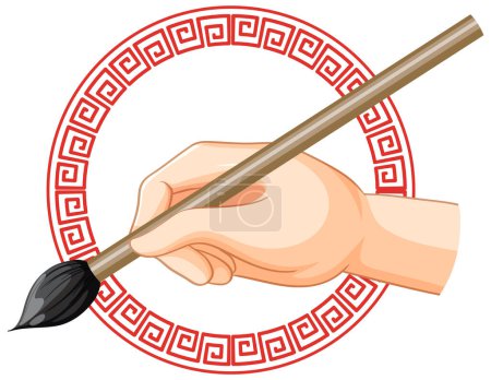 Ilustración de Mano sosteniendo ilustración de cepillo chino - Imagen libre de derechos