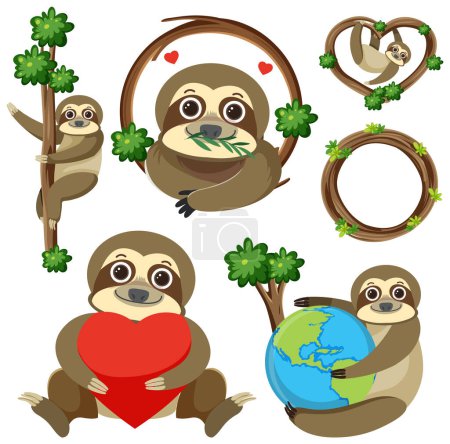 Illustration for Set of sloth cartoon icon illustration - Royalty Free Image