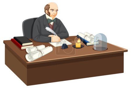 Ilustración de Charles Darwin escribiendo ilustración de libro - Imagen libre de derechos