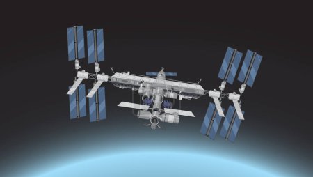Téléchargez les illustrations : Illustration de la Station spatiale internationale (ISS) dans l'espace - en licence libre de droit