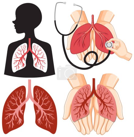 Ilustración de Ilustración del conjunto de iconos pulmonares humanos para diseños médicos y de salud - Imagen libre de derechos