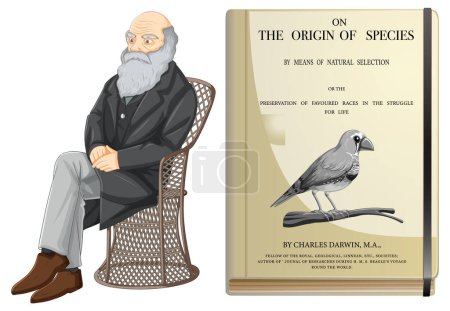 Ilustración de Charles Darwin y El origen de la ilustración de libros de especies - Imagen libre de derechos