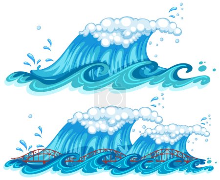 Illustration for Set of wave and Tsunami illustration - Royalty Free Image