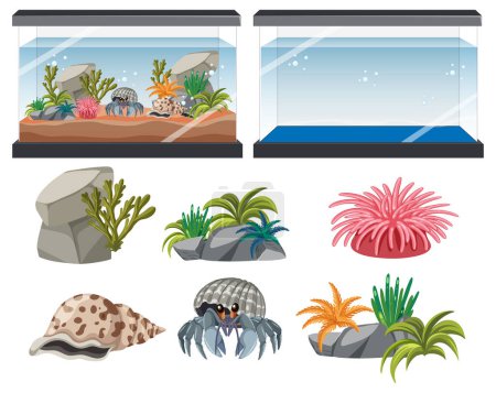 Ilustración de Aquarium tank with fishes and decorations illustration - Imagen libre de derechos