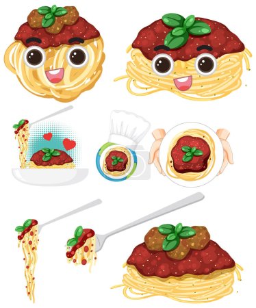 Illustration for Set of mix spaghetti illustration - Royalty Free Image