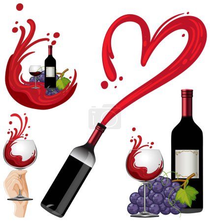 Téléchargez les illustrations : Mélange d'illustration de vin rouge - en licence libre de droit
