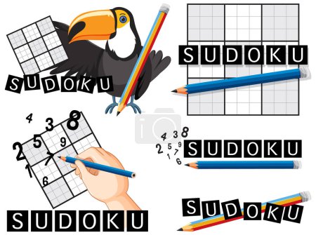 Set of mix sudoku puzzle illustration