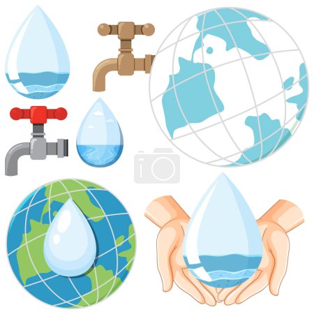 Téléchargez les illustrations : Sauver la planète concept avec la terre en forme de goutte d'eau illustration - en licence libre de droit
