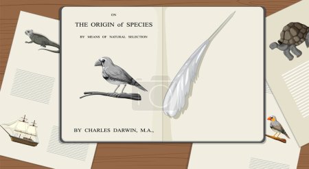 Ilustración de Charles Darwin y El origen de la ilustración de libros de especies - Imagen libre de derechos