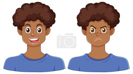 Illustration for Puberty Boy with Happy and Angry Face illustration - Royalty Free Image