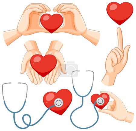 Illustration for Set of heart disease medical health icon illustration - Royalty Free Image