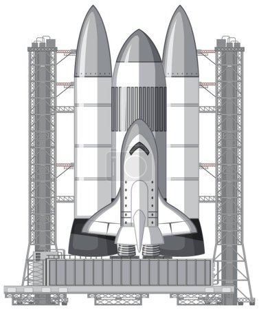 Cosmódromo y lanzamiento de cohetes Vector ilustración