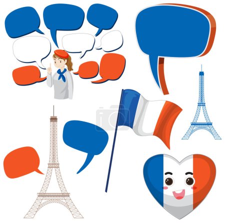 Ilustración de France icons set with speech bubbles illustration - Imagen libre de derechos