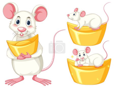 Téléchargez les illustrations : Joyeux souris tenant illustration en or - en licence libre de droit