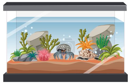 Ilustración de Aquarium tank with fishes and decorations on white background illustration - Imagen libre de derechos