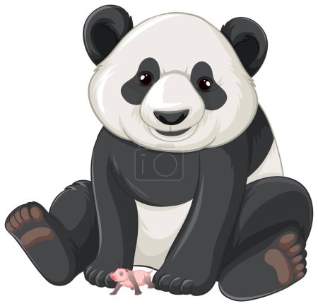 Illustration for Adult panda with newborn panda illustration - Royalty Free Image