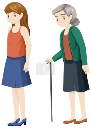 Illustration for A woman grow old illustration - Royalty Free Image