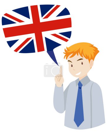 Ilustración de Un hombre con bandera de Reino Unido habla burbuja ilustración - Imagen libre de derechos