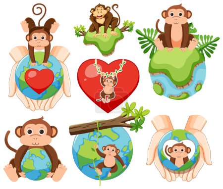 Téléchargez les illustrations : Protéger l'icône du singe illustration - en licence libre de droit
