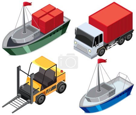 Illustration for Set of logistic transportation illustration - Royalty Free Image