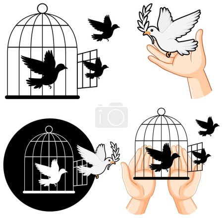 Ilustración de Mezcla conjunto de ilustración de aves libertad - Imagen libre de derechos