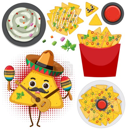 Illustration for Set of Mexican nachos illustration - Royalty Free Image