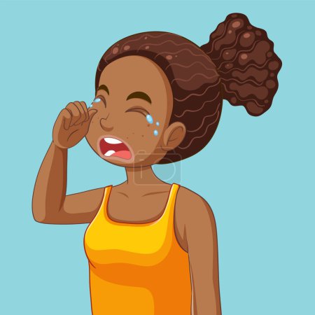 Téléchargez les illustrations : Africaine adolescent fille avec pleurer visage illustration - en licence libre de droit