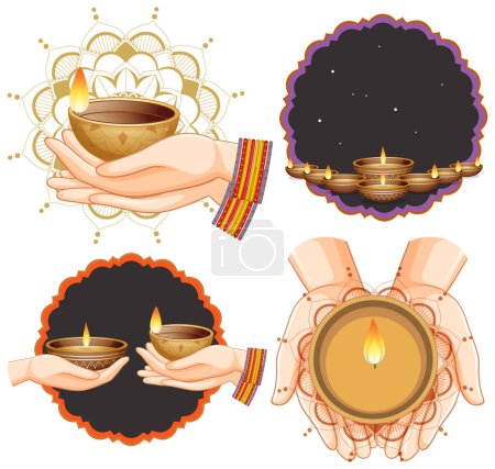 Téléchargez les illustrations : Ensemble d'objets mix diwali illustration - en licence libre de droit