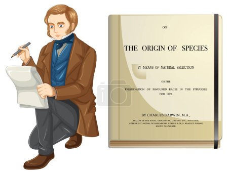 Illustration for Charles Darwin and The origin of species book illustration - Royalty Free Image