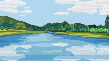 Illustration for River Flowing Through Nature Landscape illustration - Royalty Free Image