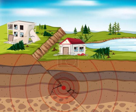 Téléchargez les illustrations : Concept de dommages causés par un tremblement de terre à la maison illustration - en licence libre de droit