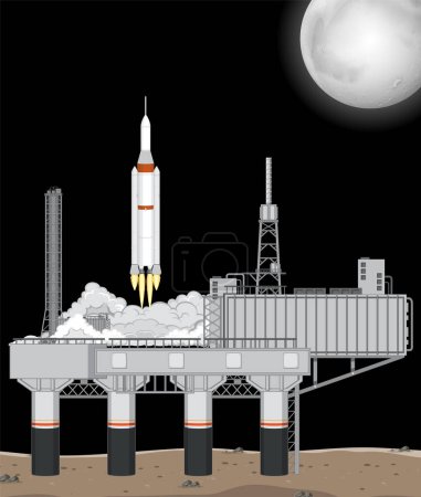 Illustration for Cosmodrome and Rocket Launch Vector illustration - Royalty Free Image