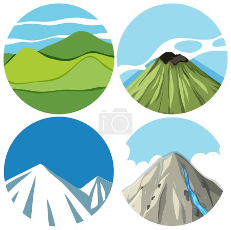 Ilustración de Conjunto de montañas en diferentes iconos de estilo ilustración - Imagen libre de derechos