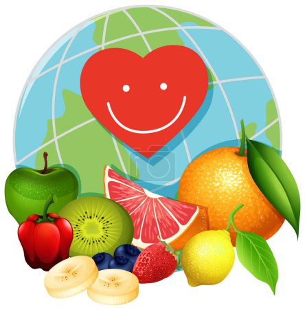 Ilustración de Frutos y corazón en la tierra globo ilustración - Imagen libre de derechos