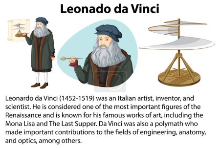 Téléchargez les illustrations : Biographie informative de Leonado da Vinci illustration - en licence libre de droit