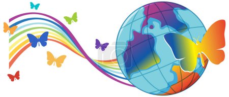 Illustration for Rainbow butterfly and earth globe illustration - Royalty Free Image