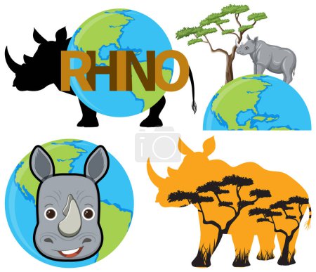 Ilustración de Juego de iconos animales rinocerontes ilustración - Imagen libre de derechos