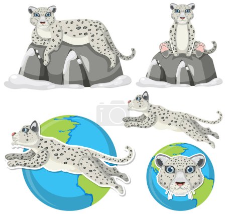 Téléchargez les illustrations : Ensemble d'illustration mélange léopard des neiges - en licence libre de droit