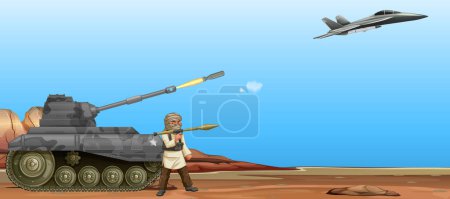 Ilustración de Valiente soldado luchando en el campo de batalla ilustración - Imagen libre de derechos