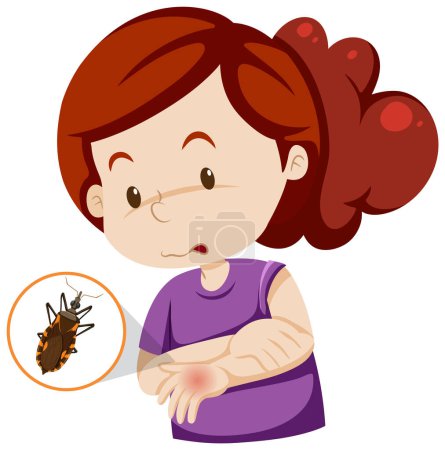 Téléchargez les illustrations : Fille main gonflée de baiser insecte morsure illustration - en licence libre de droit