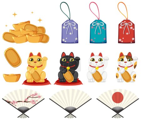 Téléchargez les illustrations : Élément et symbole de la culture japonaise illustration - en licence libre de droit