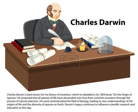 Ilustración de Charles Darwin escribiendo libro biografía ilustración - Imagen libre de derechos