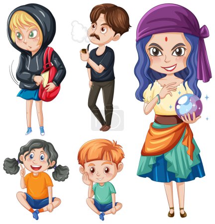 Illustration for Set of cute cartoon character illustration - Royalty Free Image