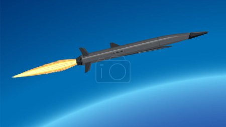 Ilustración de Cohete espacial volando en el cielo azul ilustración - Imagen libre de derechos