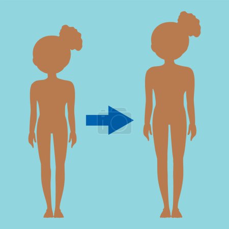 Téléchargez les illustrations : Puberté fille taille du corps comparaison illustration - en licence libre de droit