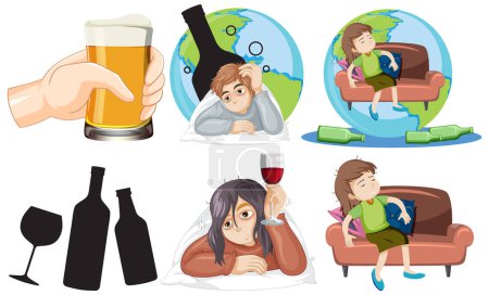 Ilustración de Personas poco saludables con bebidas alcohólicas ilustración - Imagen libre de derechos