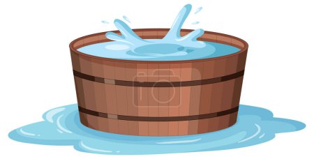 Illustration for Wooden bucket  with water splash illustration - Royalty Free Image